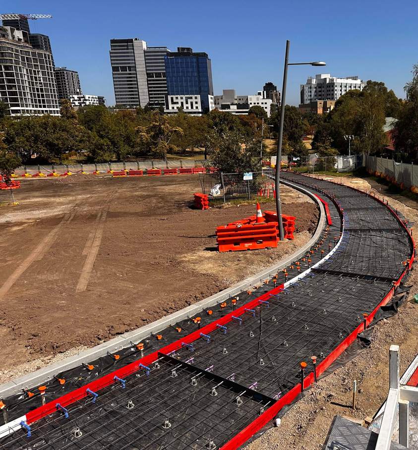 Curved kerb formwork on Suburban Rail Loop works
